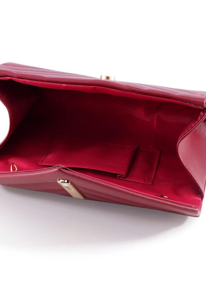 ZEVORA Women's Framed Foldover Clutch | Detachable Chain Sling Strap | Ladies Purse Wallet 05A Maroon (24X12 CM) - Image 3